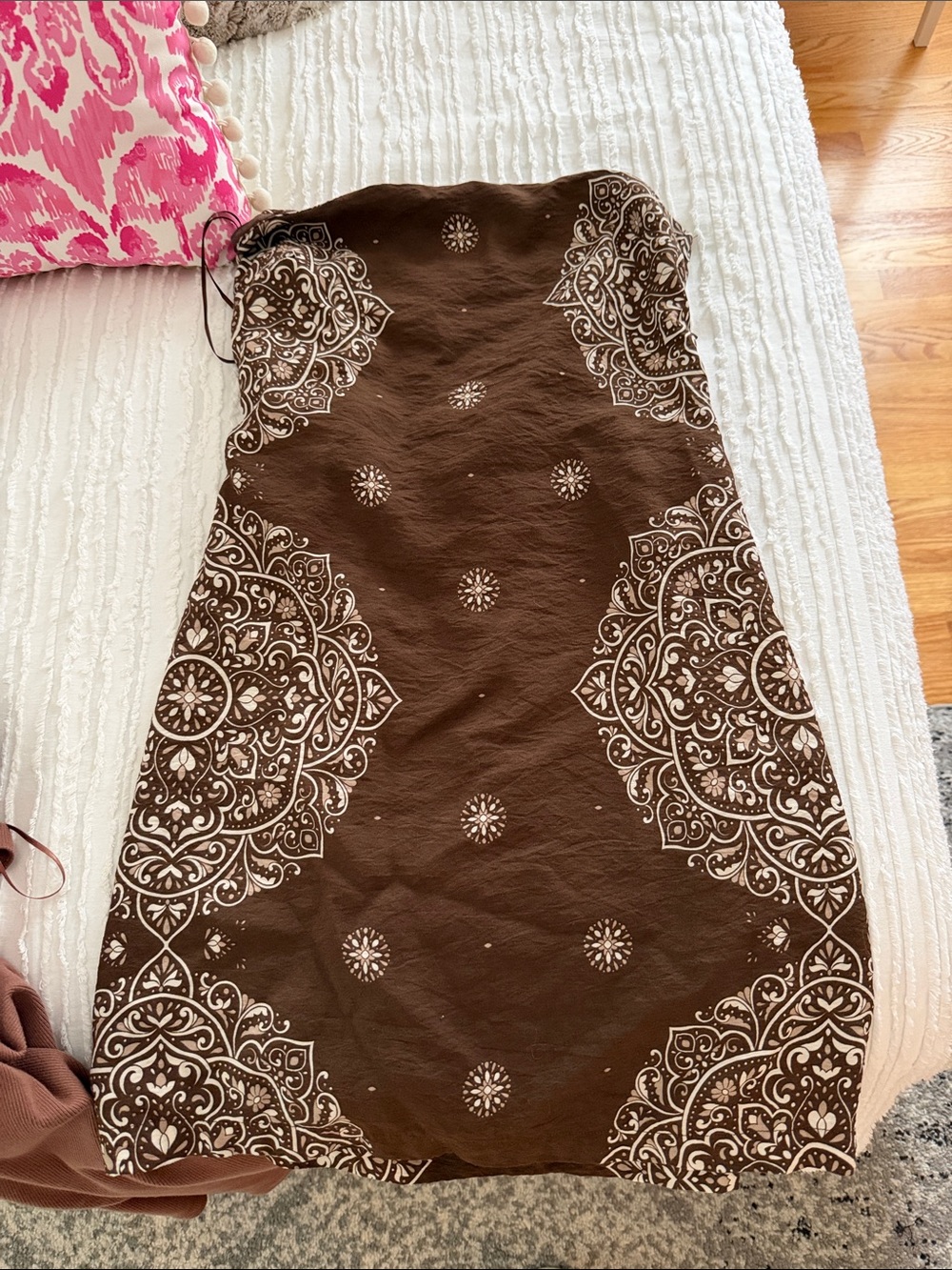 Abercrombie & Fitch Brown Strapless Bandana-Print Dress
